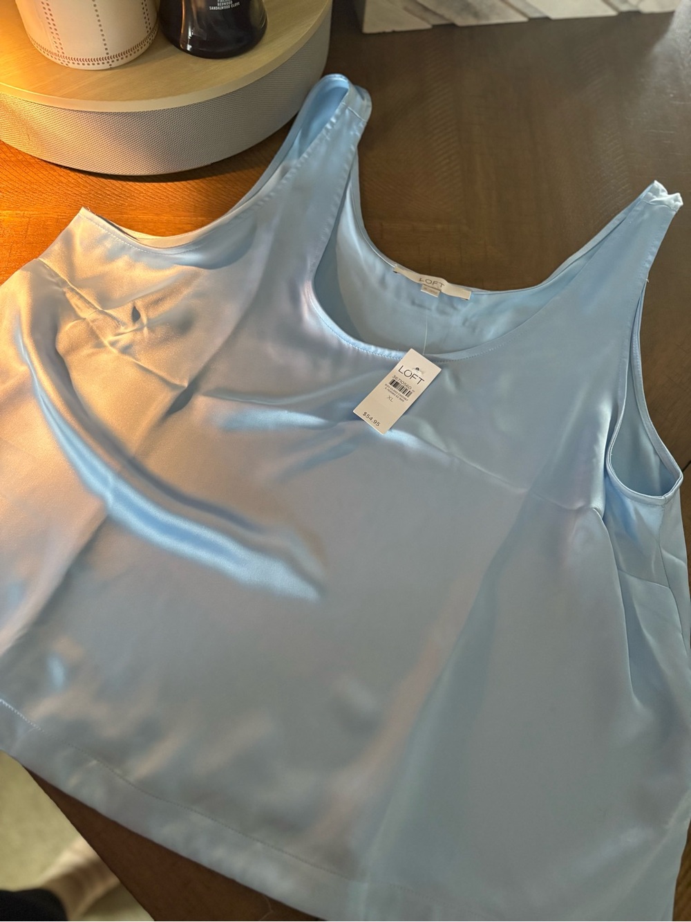 LOFT Pale Blue Satin Scoop Neck Tank